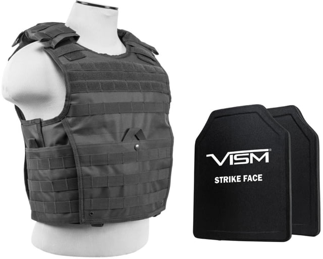 Vism Expert Carrier Vest w/Two 10x12in Shooters Cut Hard PE Ballistic Panels Urban Gray - Vism