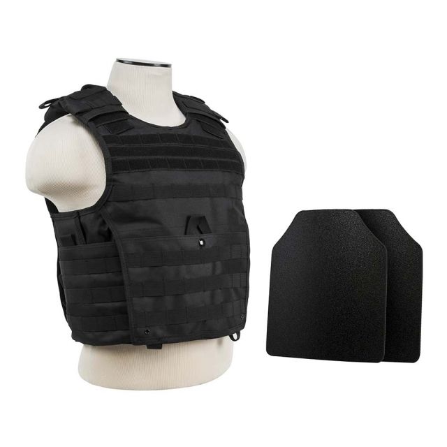 Vism Expert Plate Carrier Vest w/2 10x12in Level IIIA Shooters Cut Hard Ballistic Panels Black Large - Vism