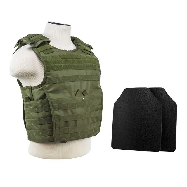 Vism Expert Plate Carrier Vest w/2 10x12in Level IIIA Shooters Cut Hard Ballistic Panels Green Large - Vism