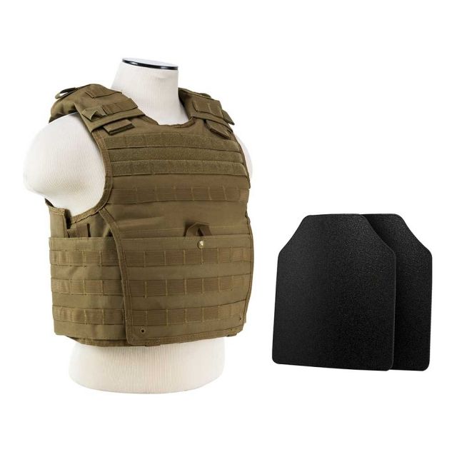 Vism Expert Plate Carrier Vest w/2 10x12in Level IIIA Shooters Cut Hard Ballistic Panels Tan Large - Vism