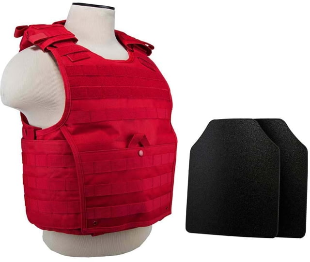 VISM Expert Plate Carrier Vest w/Two 10X12 LVL IIIA Shooters Cut Hard Ballistic Plates Med - 2XL Red - Vism