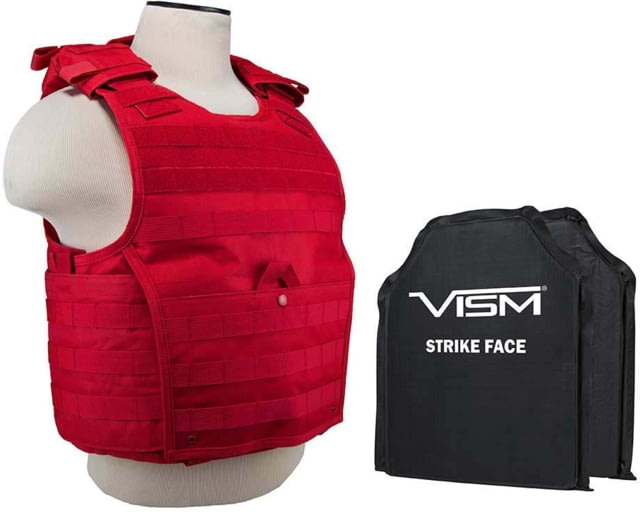 VISM Expert Plate Carrier Vest w/Two 10X12 LVL IIIA Shooters Cut Soft Ballistic Panels Med - 2XL Red - Vism