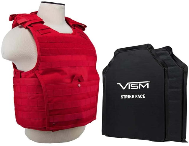 VISM Expert Plate Carrier Vest w/Two 11X14 LVL IIIA Shooters Cut Soft Ballistic Panels Med-2XL Red - Vism