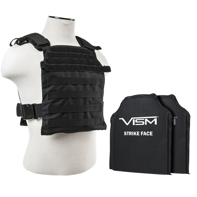 Vism Fast Plate Carrier w/2 10x12in Level IIIA Shooters Cut Soft Ballistic Panels Black - Vism