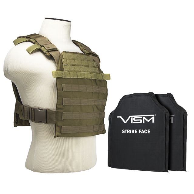 Vism Fast Plate Carrier w/2 10x12in Level IIIA Shooters Cut Soft Ballistic Panels Tan - Vism