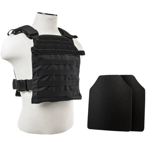 VISM Large Fast Plate Carrier w/UHMWPE Curved 11x14'' Level IIIA Shooters Cut 2X Hard Ballistic Plates Black - Vism