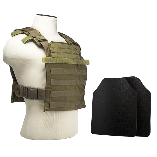 VISM Large Fast Plate Carrier w/UHMWPE Curved 11x14'' Level IIIA Shooters Cut 2X Hard Ballistic Plates Tan - Vism
