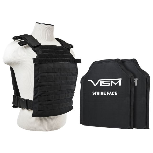 Vism Larger Fast Plate Carrier w/2 11x14in Level IIIA Shooters Cut Soft Ballistic Panels Black - Vism