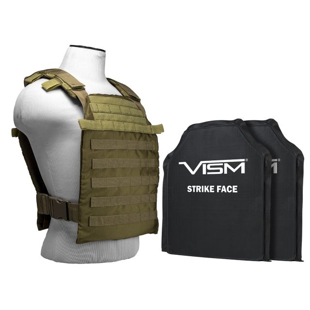 Vism Larger Fast Plate Carrier w/2 11x14in Level IIIA Shooters Cut Soft Ballistic Panels Tan - Vism