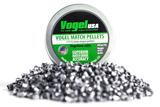 Vogel LG Match .177 Cal Pellets .53 Gram Green Tin 4.50 Head 500 count Silver .177 wadcutter green tin-45 - Vogel
