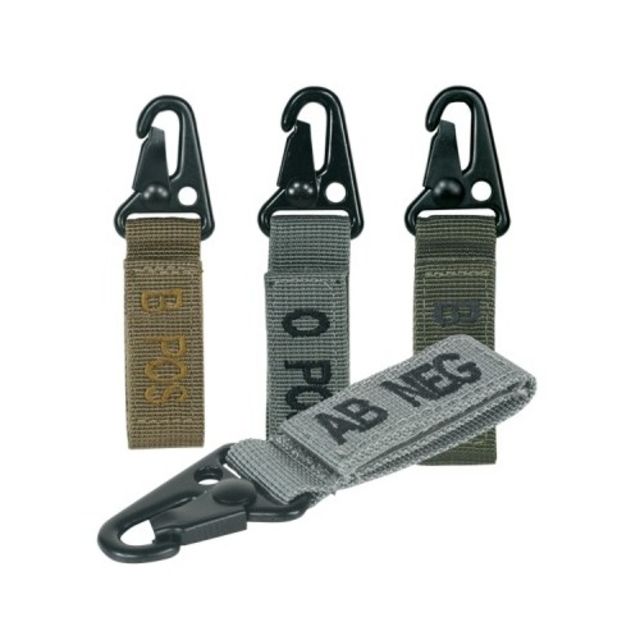 Voodoo Tactical Embroidered Blood Type Tags w/ Velcro And Metal Clip AB- Brown Letters Coyote Webbing - Voodoo Tactical