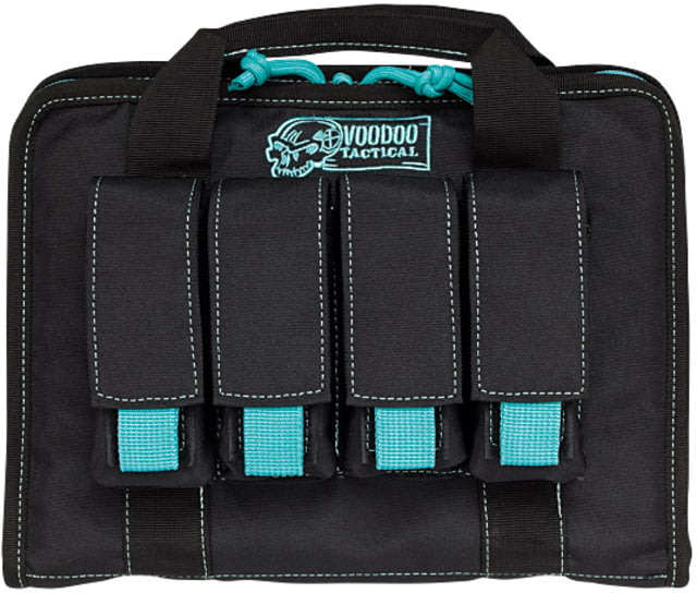 Voodoo Tactical Pistol Case w/ Mag Pouches Black/Teal - Voodoo Tactical