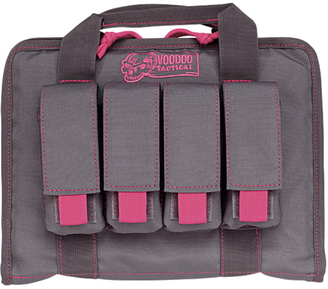 Voodoo Tactical Pistol Case w/ Mag Pouches Gray/Pink - Voodoo Tactical