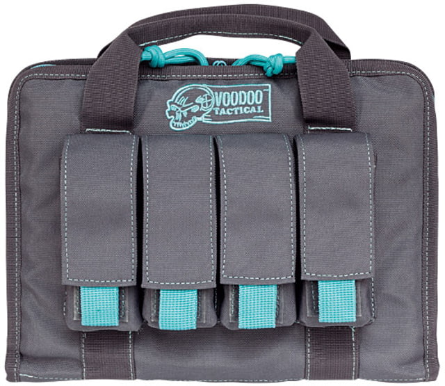 Voodoo Tactical Pistol Case w/ Mag Pouches Gray/Teal - Voodoo Tactical