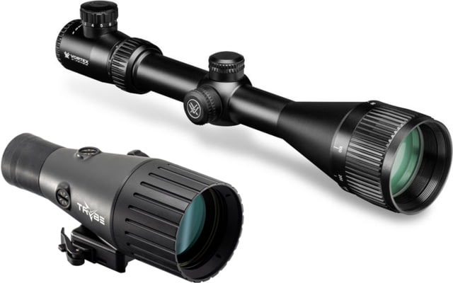 Vortex Crossfire II Hog Hunter 3-12x56mm Rifle Scope, 30mm Tube, Second Focal Plane, Red V-Brite Reticle and TRYBE Optics Enhancer Rifle Scope Magnification Quadrupler