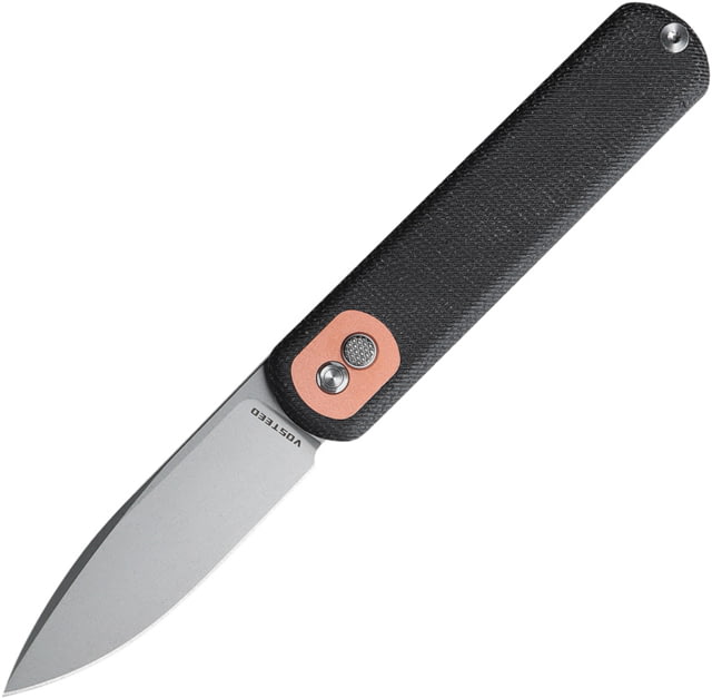 Vosteed Corgi Black Micarta Folding Knife 4.13in Closed 3in Stonewash 14C28N Sandvik SS Modified Drop Point Blade Black Canvas Micarta Handle