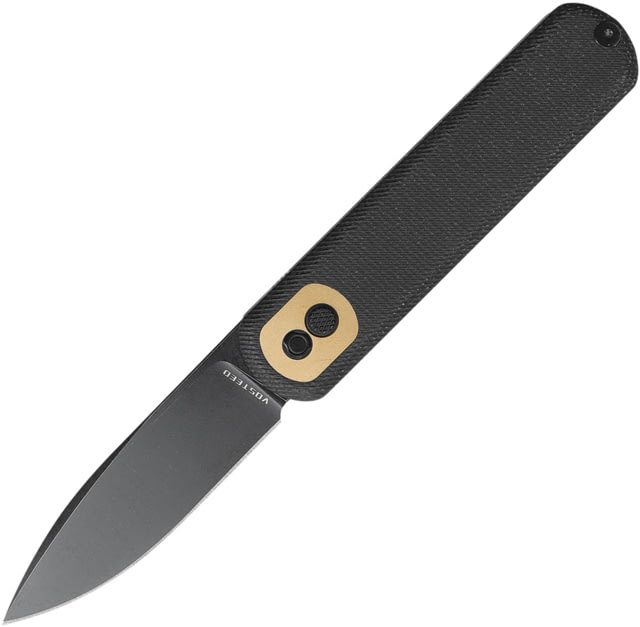 Vosteed Corgi BSW Black Micarta Folding Knife 4.13in Closed 3in Black Stonewash 14C28N Sandvik SS Modified Drop Point Blade Black Canvas Micarta