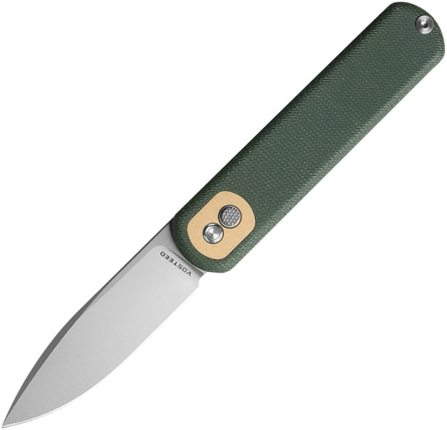 Vosteed Corgi Green Micarta Folding Knife 4.13in Closed 3in Stonewash 14C28N Sandvik SS Modified Drop Point Blade Green Canvas Micarta Handle