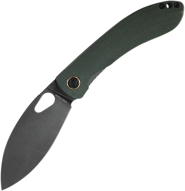 Vosteed Nightshade TH Folding Knife 4.25in Closed 3.25in Black Stonewash Nitro V Steel Blade Green Canvas Micarta Handle Thumb Hole