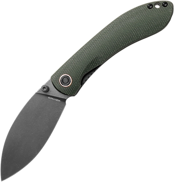 Vosteed Nightshade Folding Knife 4.25in Closed 3.25in Black Stonewash Nitro V Steel Blade Green Canvas Micarta Handle Thumb Stud