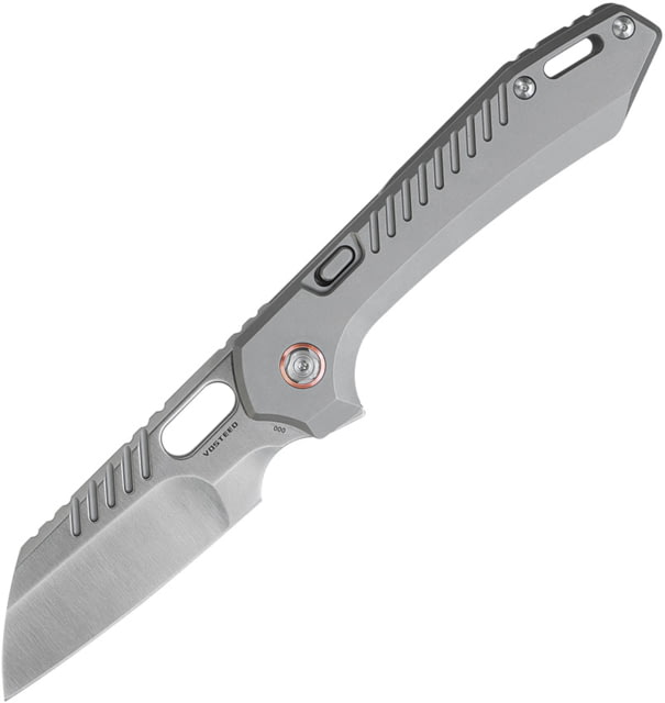 Vosteed RSKAOS Top Satin Sheepsfoot Folding Knife 5in Closed 3.5in Satin Bohler M390 SS Sheepsfoot Blade Gray Satin Titanium Handle