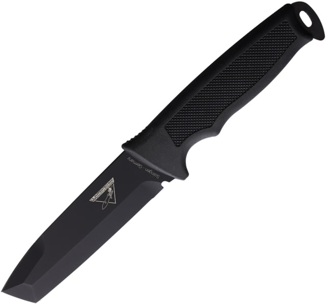 Waffentechnik Buddy 2 Fixed Blade Knife 9in Overall 4.25in Black Oxide Coated 440A Stainless Tanto Blade Black Checkered Softell Handle Black Kydex - Waffentechnik