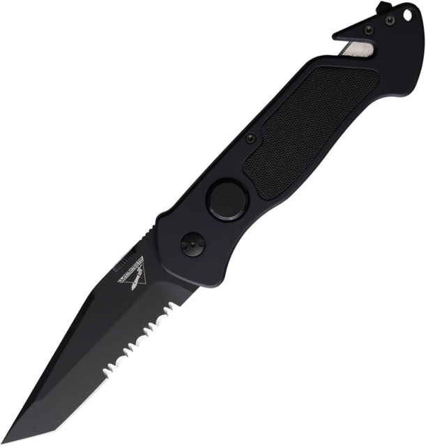 Waffentechnik Rescue Folding Knife 4.75in Closed 3.75in Black Finish Stainless Steel Blade Black Aluminum Handle w/ Black G10 Inlay - Waffentechnik