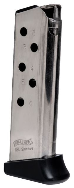 ther PPK 380 .380ACP 6 Round Pistol Magazine Finger Rest Nickel 1 Pack Steel 6RD Ammo
