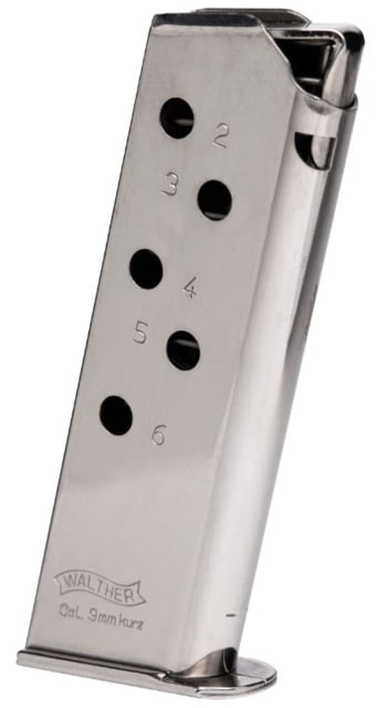 ther PPK 380 .380ACP 6 Round Pistol Magazine Standard Nickel 1 Pack Stainless Steel 6RD Ammo