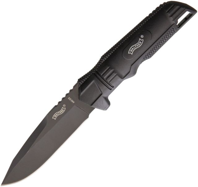 Walther Arms BUK Back Up Knife Fixed Blade Knife 4in 440 Stainless Steel Standard Edge Black Synthetic Handle - Walther Arms