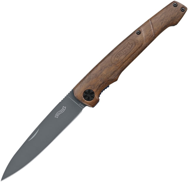Walther BWK-1 Linerlock Walnut Folding Knife 3.75" gray titanium coated 440C stainless blade Walnut handle - Walther