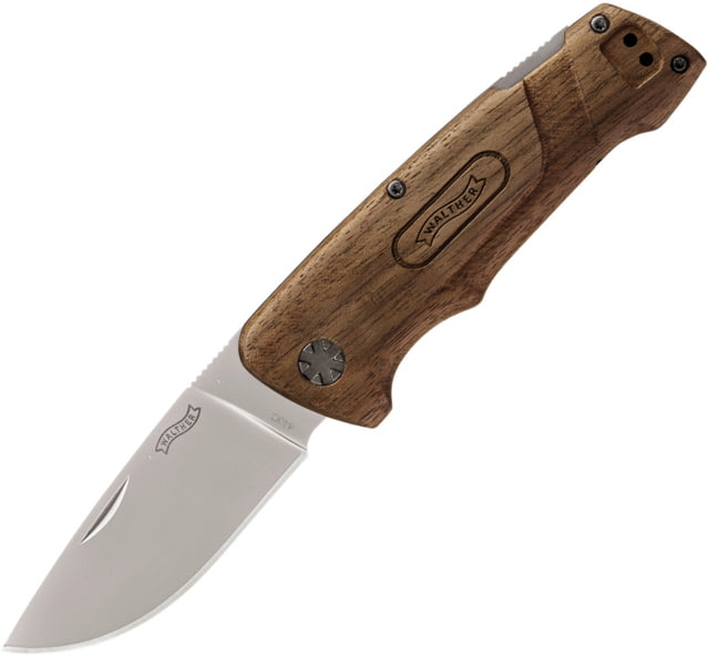 Walther BWK-2 Lockback Folding Knife 3" satin finish 440C stainless blade Walnut handle - Walther