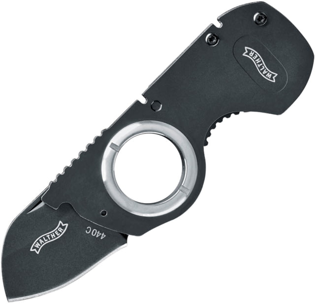 Walther Framelock Folding Knife 1.5" black finish 440C stainless blade Black metal alloy handle - Walther