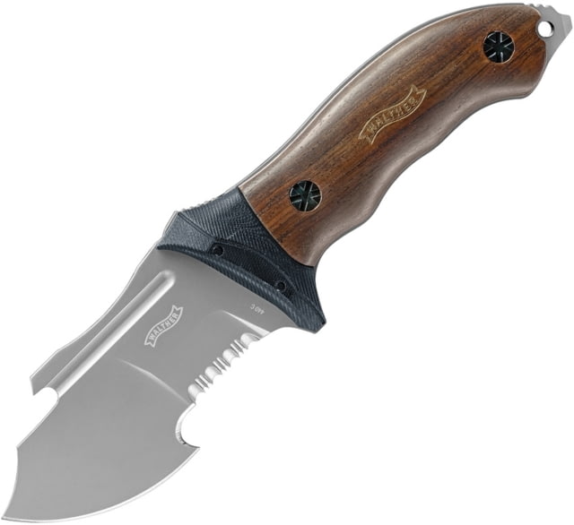Walther FTK Fixed Tool Knife 9.75in overall 4.25in gray titanium coated partially serrated 440C SS blade Bottle opener Belt/cord cutter Walnut and - Walther