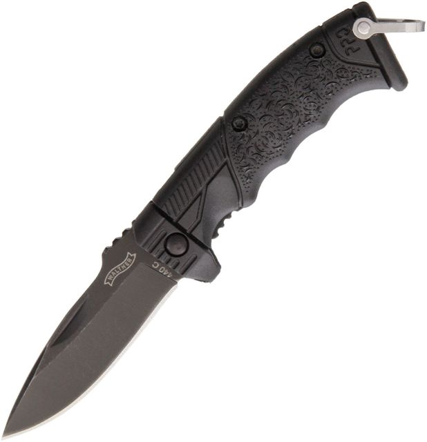 Walther Arms Micro PPQ Linerlock Folding Knife1.75in440C SteelStandard EdgeSpear Point Black Synthetic Handle - Walther Arms