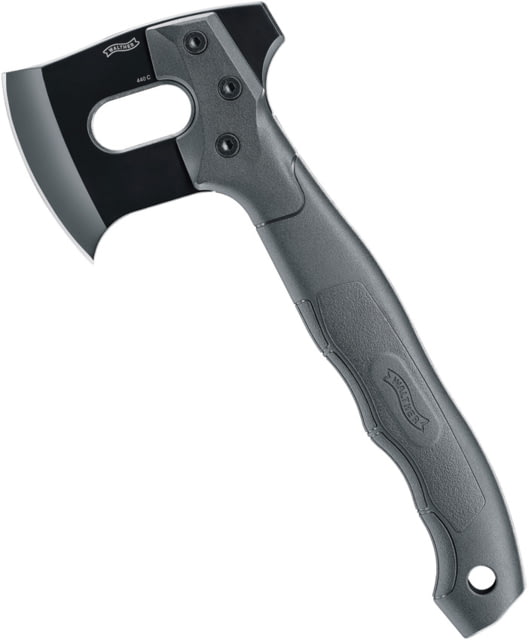 Walther Walther Mini Axe 4" black coated 440C stainless axe head with 3" cu Black finger grooved polymer handle - $43.99 at Optics Planet