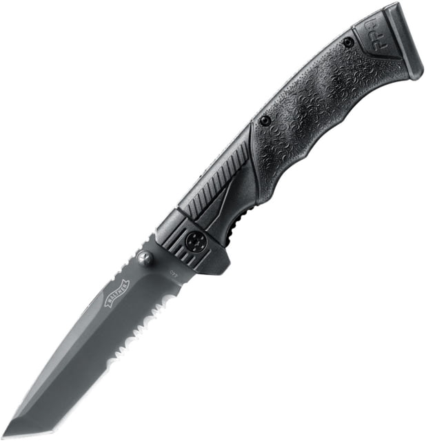 Walther PPQ Linerlock Folding Knife 3.75" gray titanium coated partially serrated 440C Black polymer handle - Walther