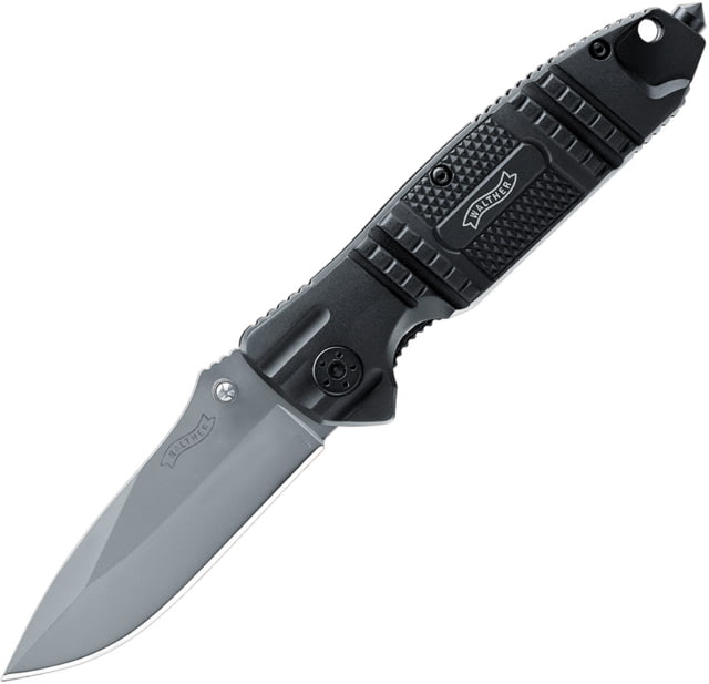 Walther Silver Tac Linerlock A/O Folding Knife 3.13" satin finish 440C stainless spear point blad Black G10 handle - Walther