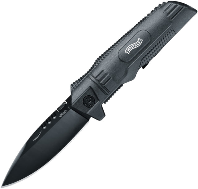 Walther Sub Companion Linerlock Folding Knife 2.75" black finish 440C stainless spear point blad Black polymer handle - Walther