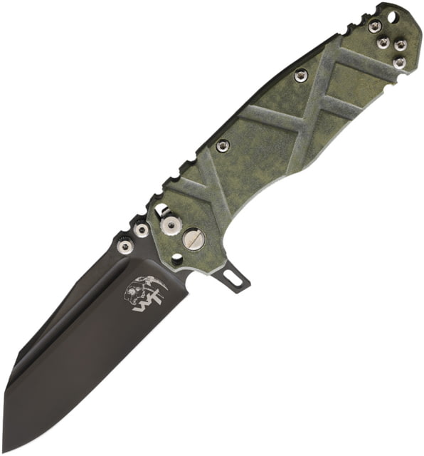Wander Tactical Mistral Button Lock Green Folding Knife 4.75in Closed 3.5in D2 Tool Steel Black Blade Green Sculpted Titanium Handle MISTRAL FOLDER - Wander Tactical