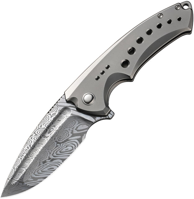 We Knife Co Ltd Nexusia Damascus Folding Knife 4.5in Closed 3.5in Damascus Steel Drop Point Blade Bead Blast Titanium Handle Nylon Case - We Knife Co Ltd