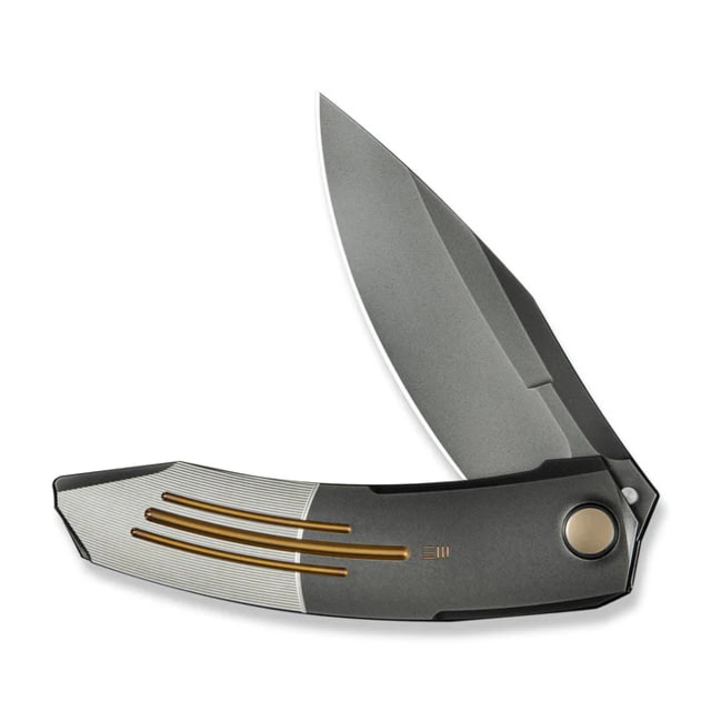 We Knife Co Ltd Sine Wave Folding Knife 3.98in Bohler M390 Steel Polished Gray Drop Point Blade Polished Gray/Golden/Satin 6AL4V Titanium Handle - We Knife Co Ltd