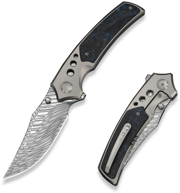 We Knife Co Ltd Skynix Folding Knife 3.7in Damasteel Clip Point Blade Gray/Black/Blue 6AL4V Titanium Handle - WE Knife Co