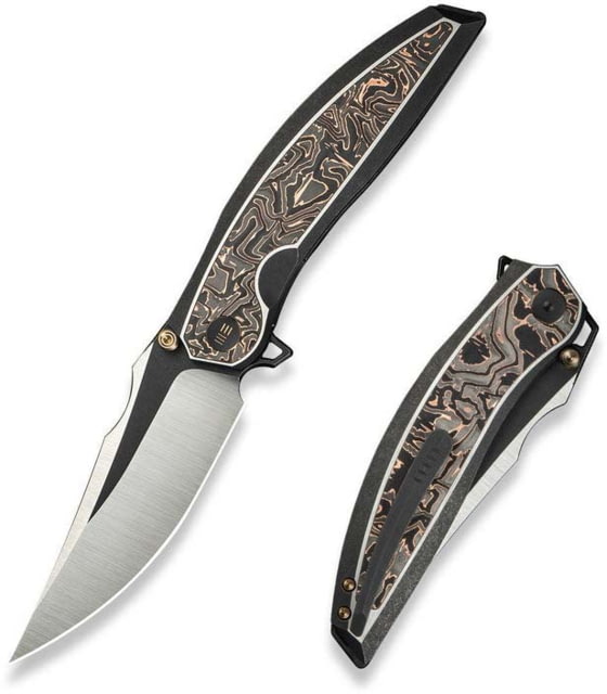 We Knife Co Ltd Weknife Quinseris Flipper & Thumb Stud Knife Black Titanium Handle With Copper Foil Carbon Fiber Inlay 3.96inch Hand Polished Satin - We Knife Co Ltd