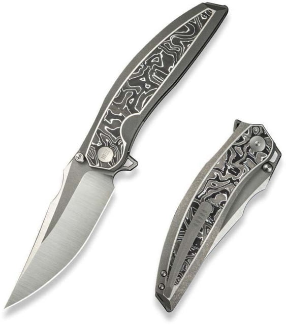 We Knife Co Ltd Weknife Quinseris Flipper & Thumb Stud Knife Gray Titanium Handle With Aluminum Foil Carbon Fiber Inlay 3.96inch Hand Polished Satin - We Knife Co Ltd