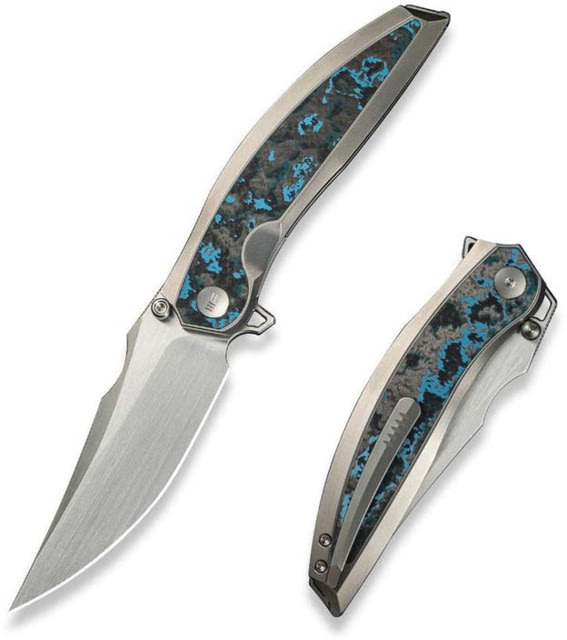 We Knife Co Ltd Weknife Quinseris Flipper & Thumb Stud Knife Polished Bead Blasted Titanium Handle With Arctic Storm Fat Carbon Fiber Inlay 3.96inch - We Knife Co Ltd