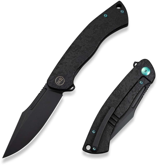 We Knife Co Ltd Essential Knight Folding Knife 3.6 in Bohler M390 Black Stonewashed Clip Point Blade Etched Black 6AL4V Titanium Handle