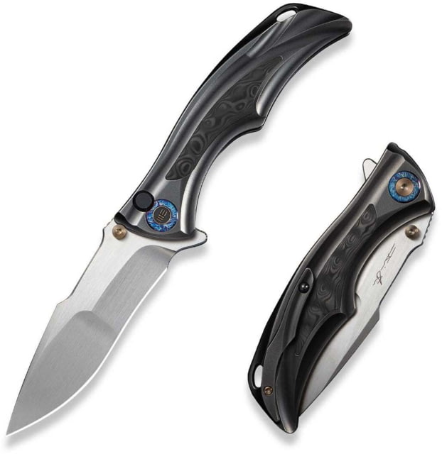 We Knife Co Ltd Tighe Down Flipper & Thumb Stud & Button Lock Knife Polished Gray Orange Peel Textured Titanium Integral Handle With Rose Carbon Fiber - We Knife Co Ltd