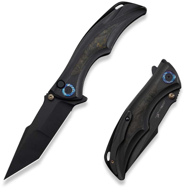 We Knife Co Ltd Tighe Down Flipper & Thumb Stud & Button Lock Knife Black Titanium Integral Handle With Black & Yellow Carbon Fiber Inlay 4inch Black - We Knife Co Ltd