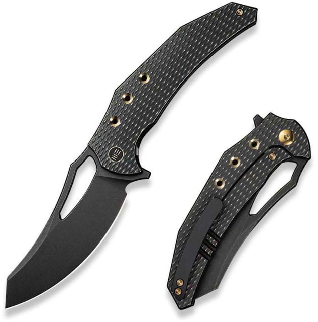We Knife Co Ltd Weknife Epaulette Flipper & Thumb Hole Knife Diamond Patterned Black Titanium Handle 3.45inch Black Stonewashed Bohler M390 Blade - We Knife Co Ltd